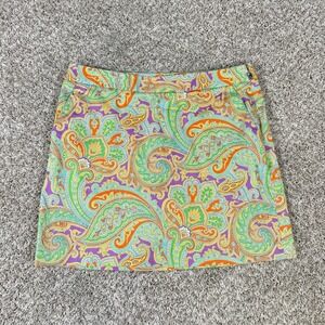 Ralph Lauren Skort Womens 10 Multicolor Paisley Cotton Blend Zip Stretch Golf